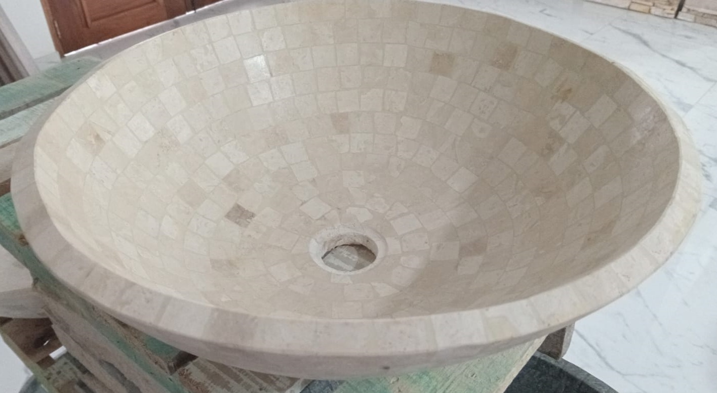 BACHA TRAVERTINO PARA LAVAMANOS, DIÁMETRO 38